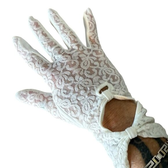 Accessories - Vintage White Lace Gloves Cutout Wrist Length Formal Bridal Wedding Halloween